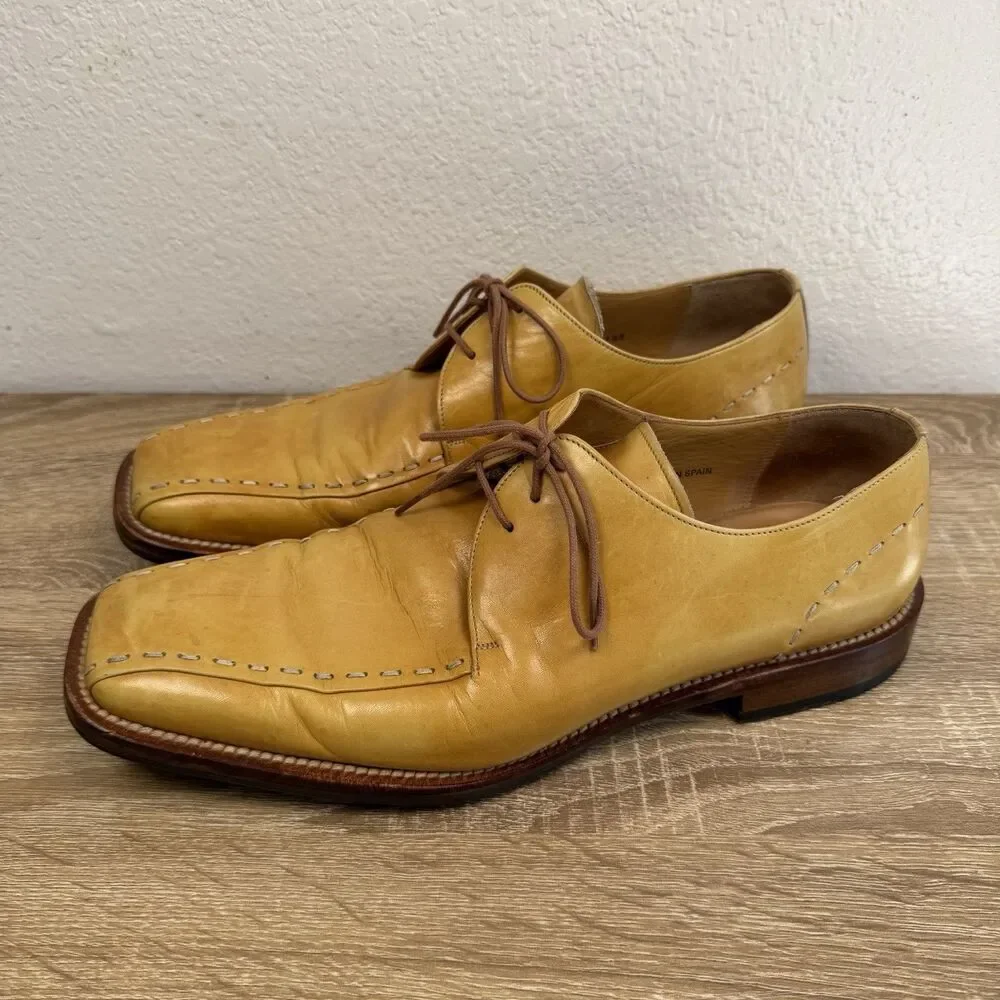 MEZLAN Maranello Oxfords Leather Shoes Sz 11 M Square Toe Yellow Tan Spain Made